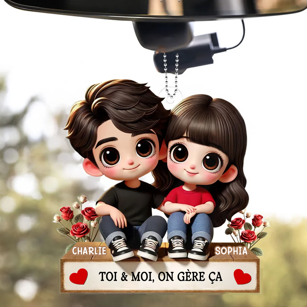 Pendentif en acrylique personnalisé avec illustration cartoon – Cadeau pour couple