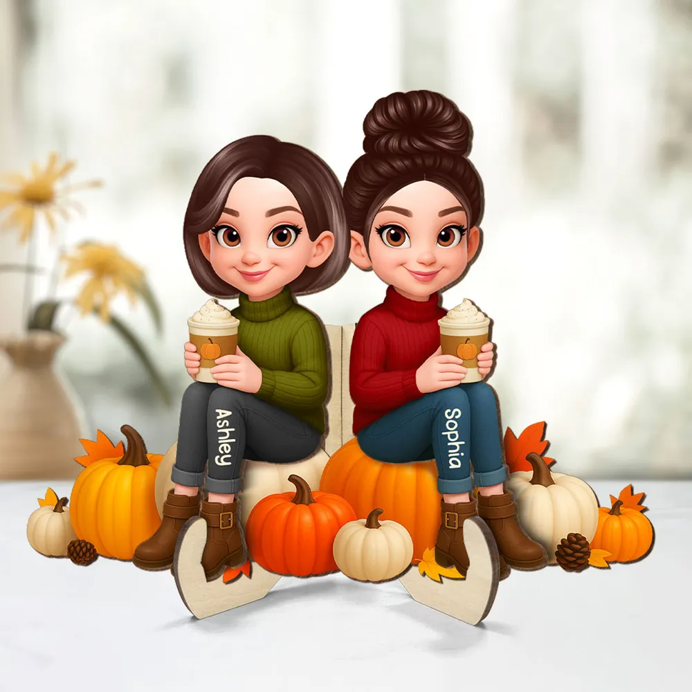 Panneau en bois personnalisé avec des femmes sur des citrouilles Cadeau pour amies et sœurs