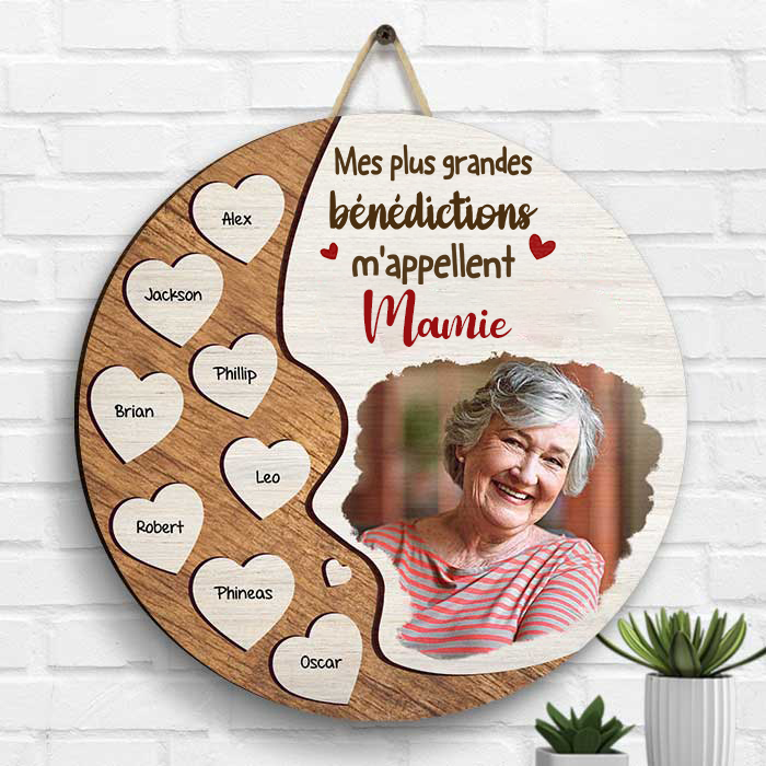 Pancarte en bois personnalisé avec photo et prénom – cadeau pour mamie