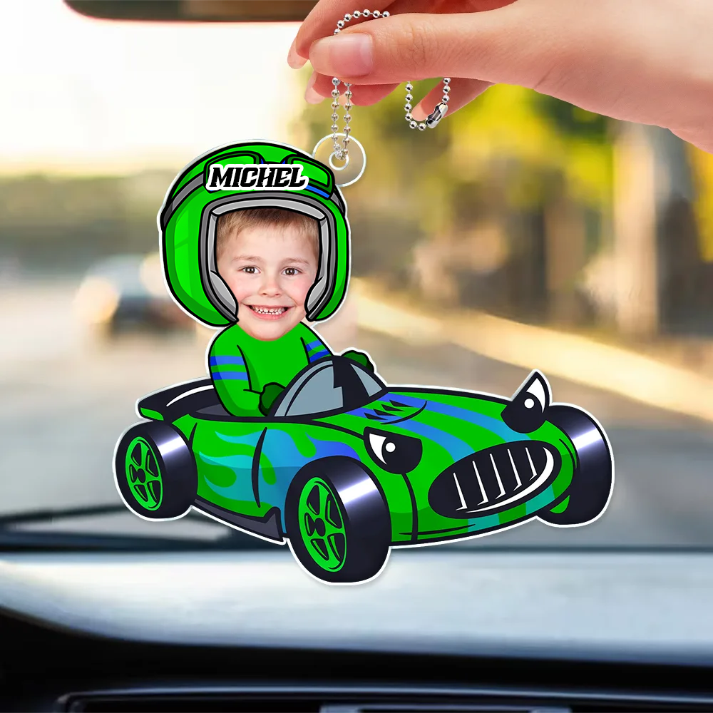 Pilote de course bébé – Ornement photo en acrylique
