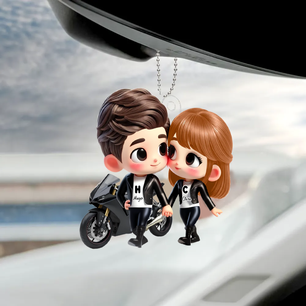 Porte-voiture en acrylique Cartoon pour couple à moto – Cadeau pour couple