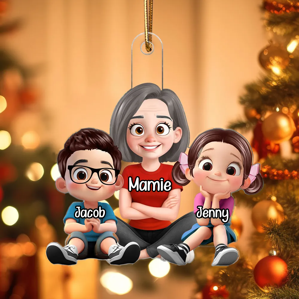 Ornement de Noël en acrylique personnalisé « Mamie & Petits-Enfants »