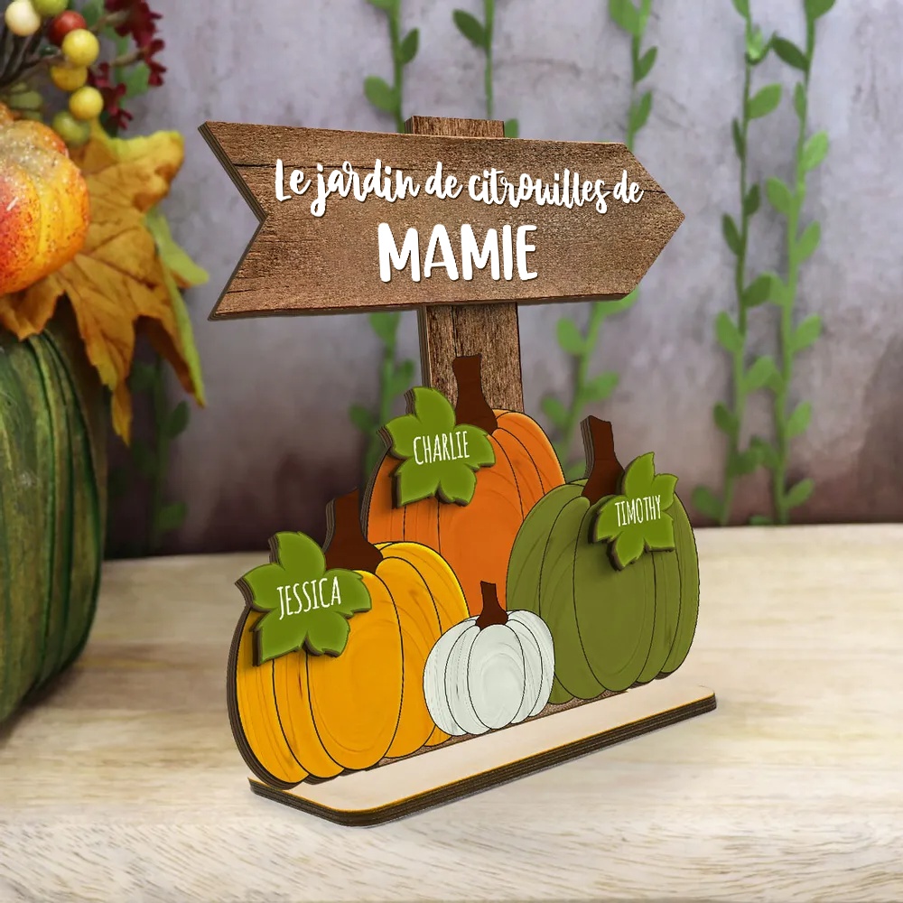 Jardin de citrouilles de Mamie – Plaque en bois personnalisée avec noms