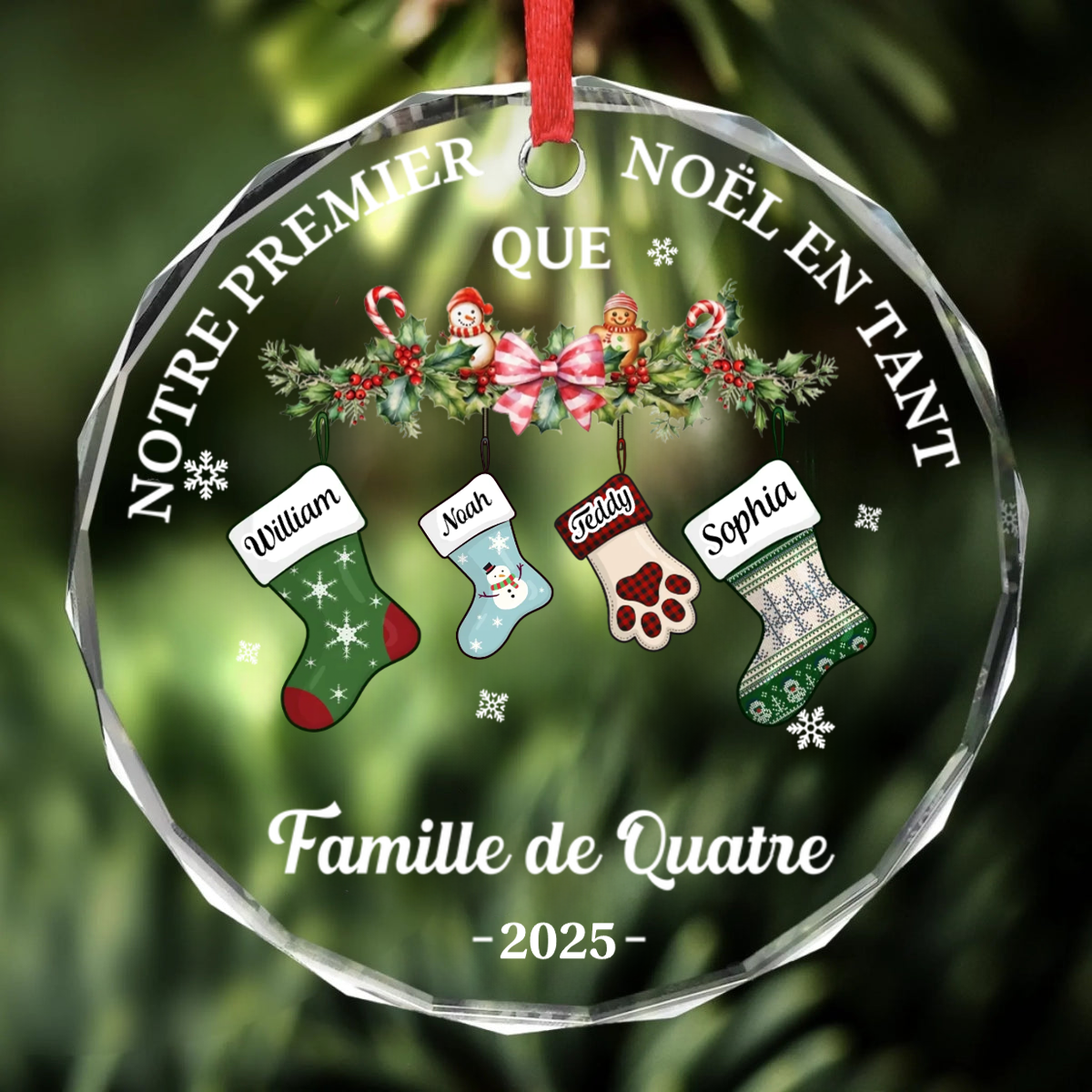Premier Noël en famille... Ornement en verre personnalisé Décoration de Noël