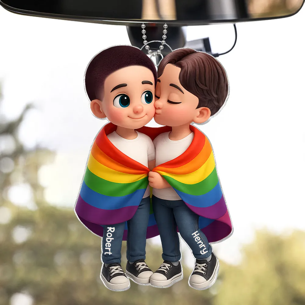 Couple avec couverture arc-en-ciel – Porte-clés auto en acrylique personnalisé, cadeau pour couples LGBT