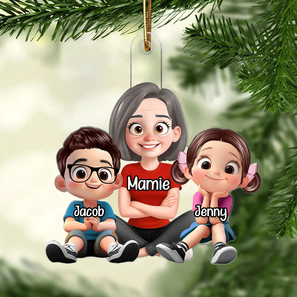 Ornement de Noël en acrylique personnalisé « Mamie & Petits-Enfants »