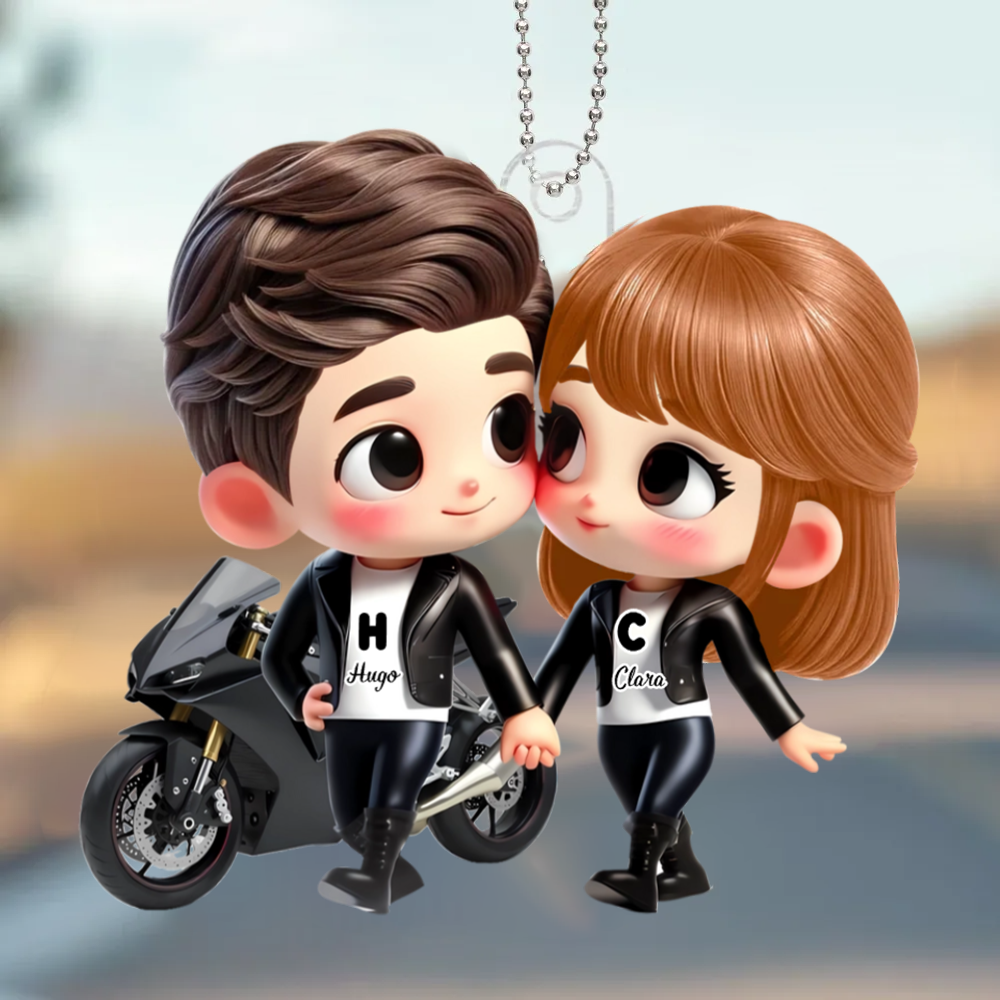 Porte-voiture en acrylique Cartoon pour couple à moto – Cadeau pour couple