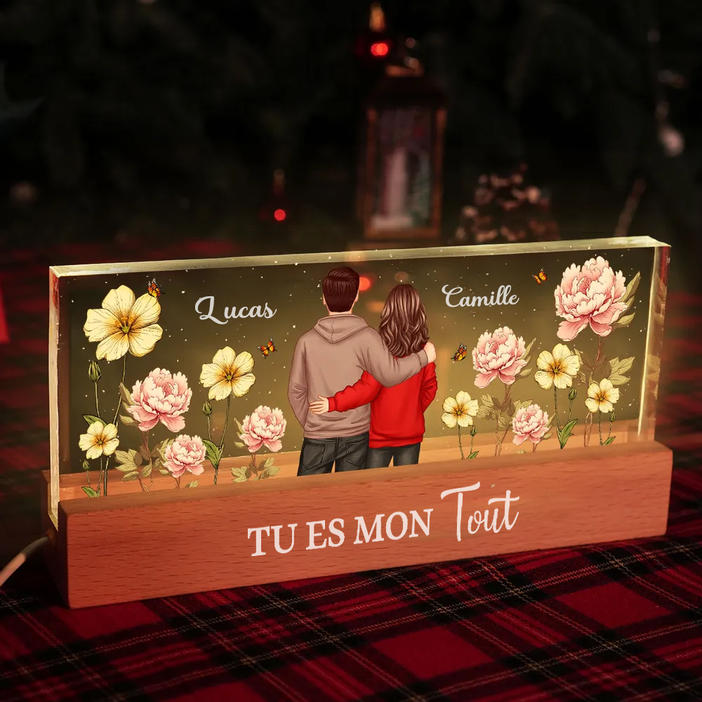 Homme & Femme Lampe de nuit LED personnalisée avec fleurs de naissance Cadeau pour couples