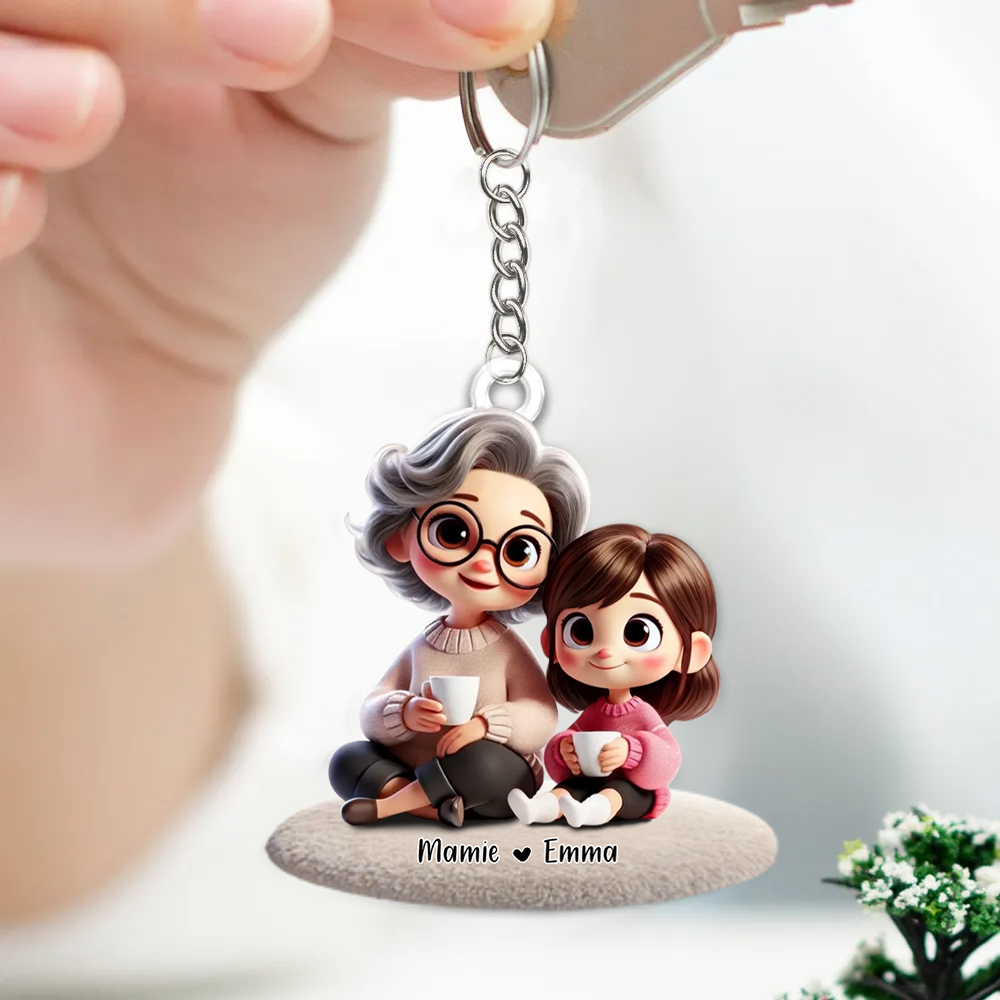 Porte-clés en acrylique personnalisé « Grand-mère et petit-enfant »