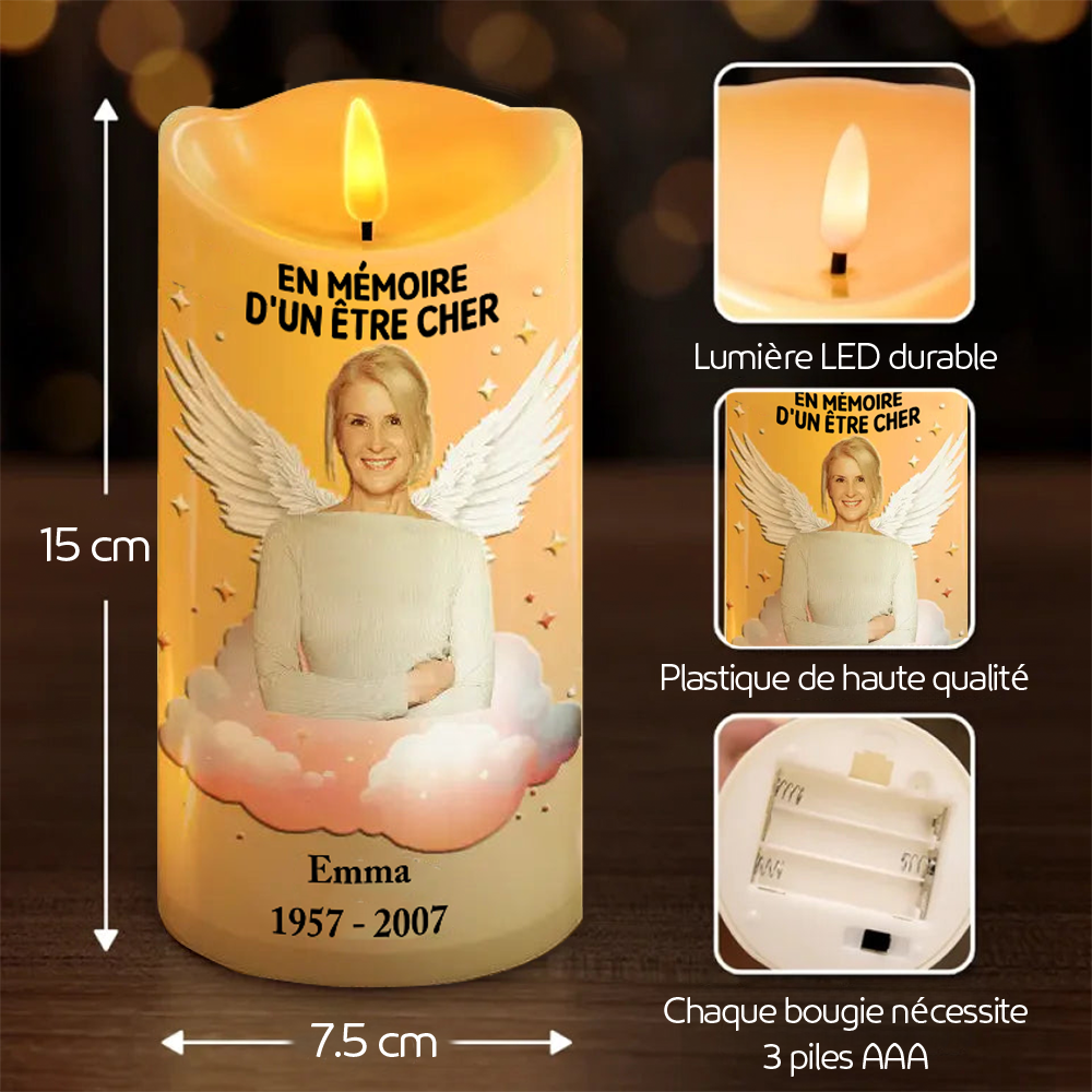 Sa lumière demeure- Bougie LED avec photo Cadeau commémoratif