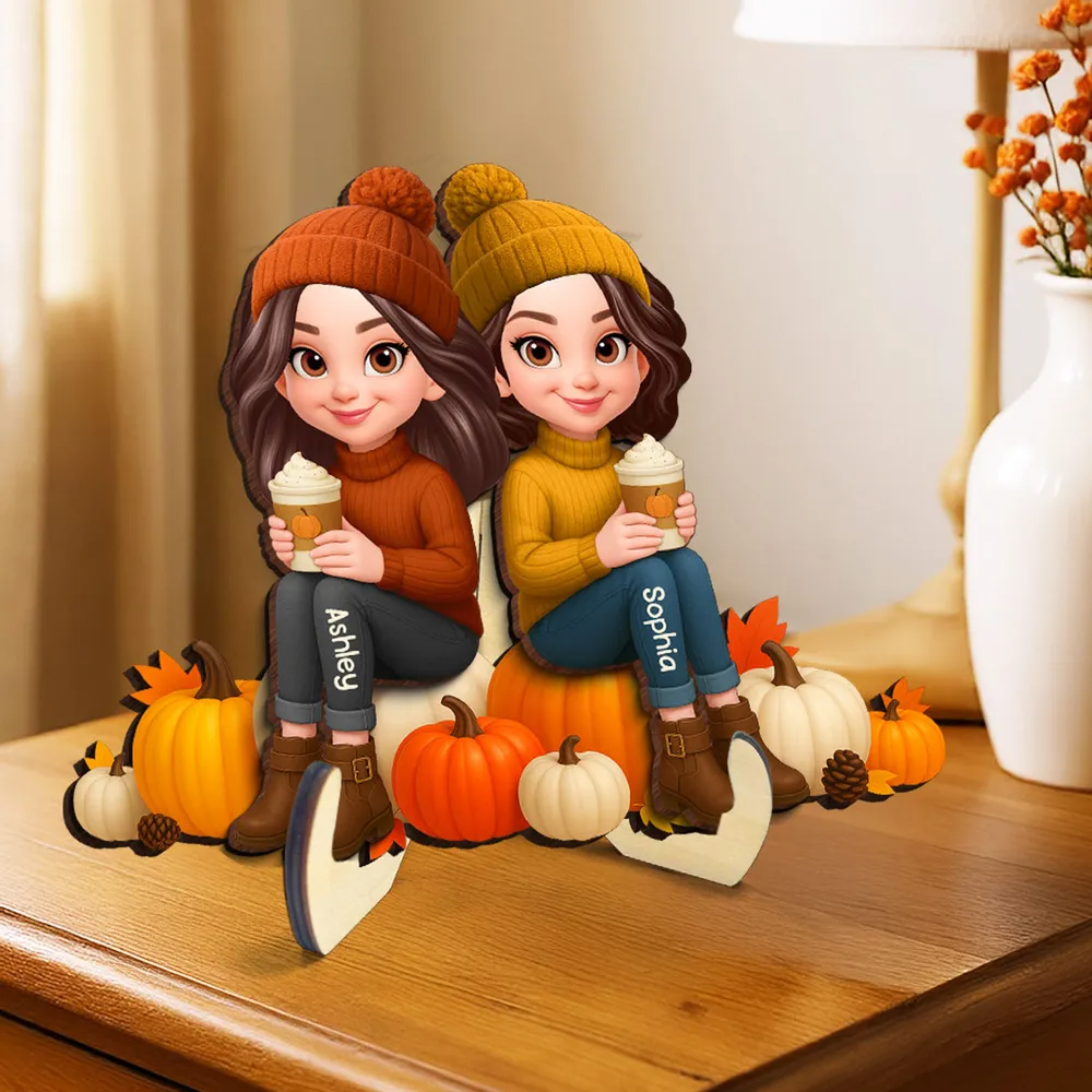 Panneau en bois personnalisé avec des femmes sur des citrouilles Cadeau pour amies et sœurs