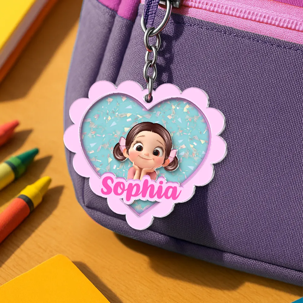 Porte-clés en acrylique avec cœur et nom – Cadeau pour enfants