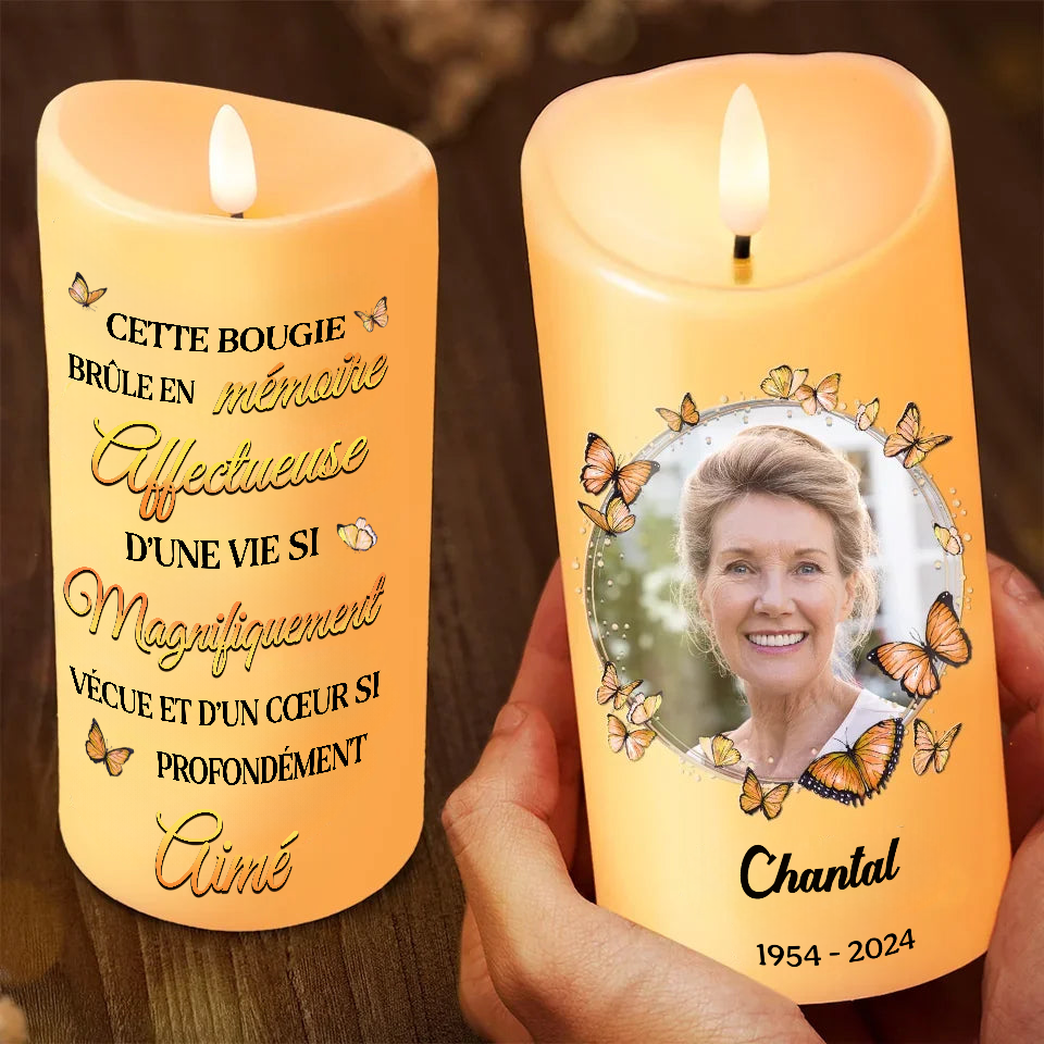 Bougie LED commémorative personnalisée avec papillons et photo