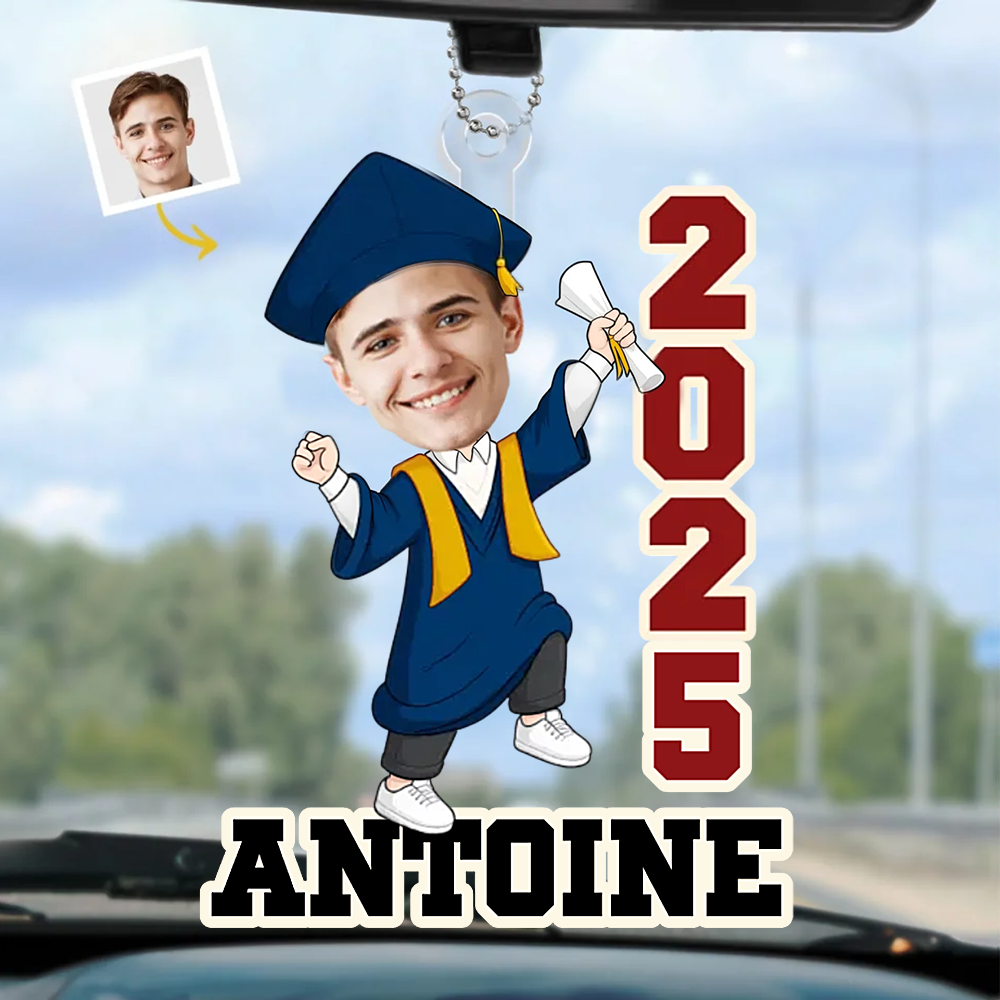 Ornement photo personnalisé avec année et prénom pour la remise des diplômes