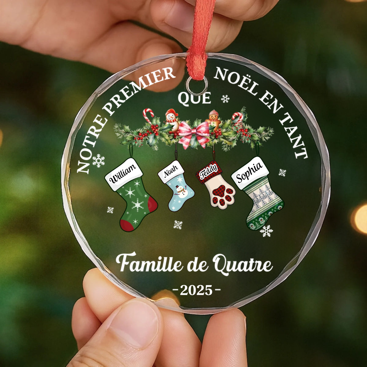 Premier Noël en famille... Ornement en verre personnalisé Décoration de Noël