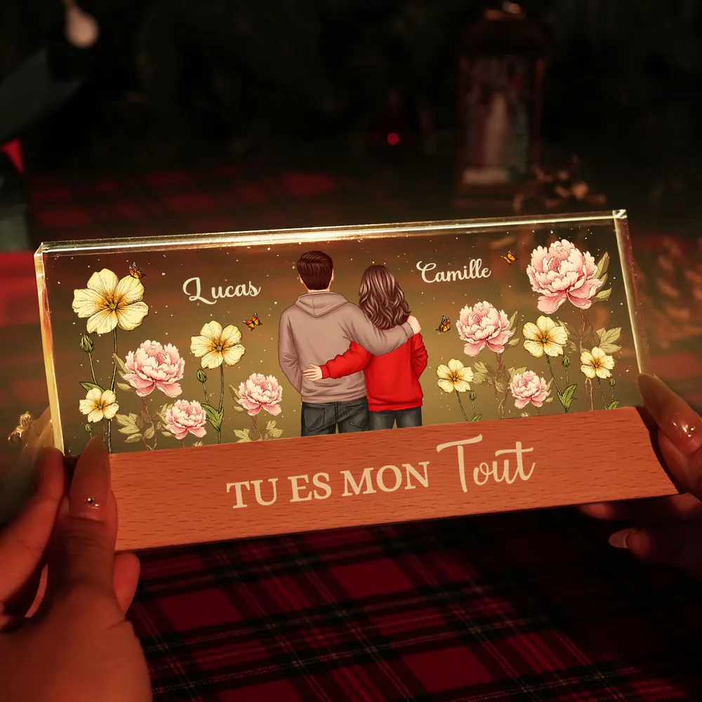 Homme & Femme Lampe de nuit LED personnalisée avec fleurs de naissance Cadeau pour couples