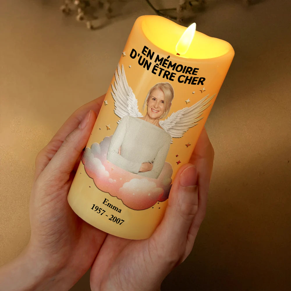 Sa lumière demeure- Bougie LED avec photo Cadeau commémoratif