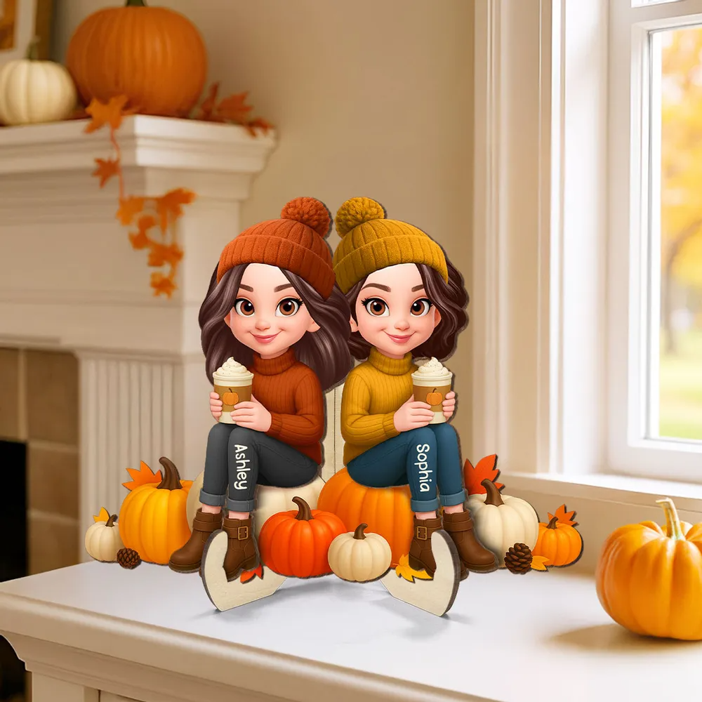 Panneau en bois personnalisé avec des femmes sur des citrouilles Cadeau pour amies et sœurs