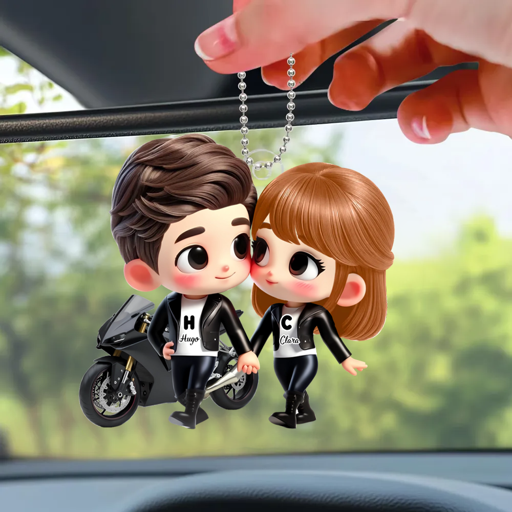 Porte-voiture en acrylique Cartoon pour couple à moto – Cadeau pour couple