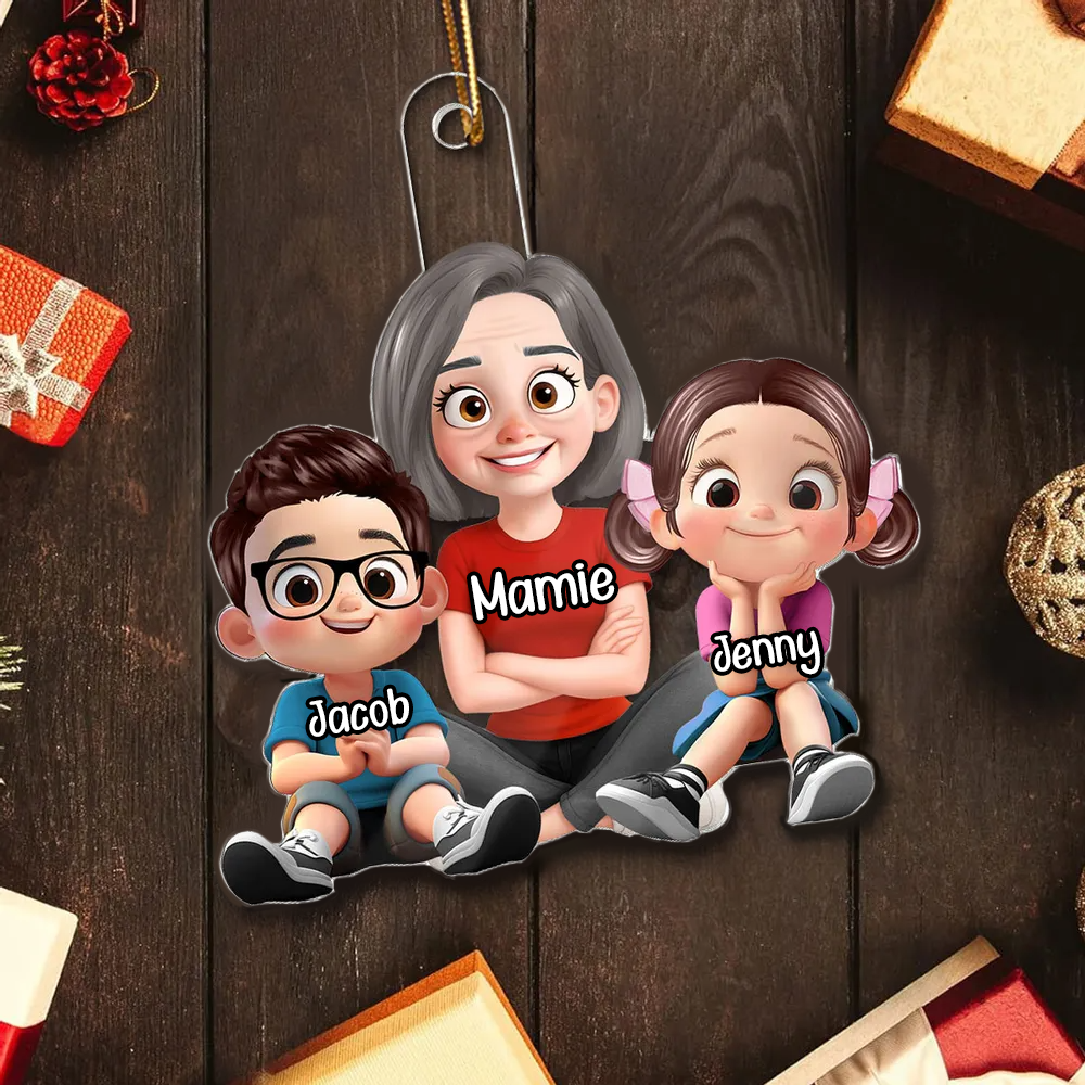 Ornement de Noël en acrylique personnalisé « Mamie & Petits-Enfants »