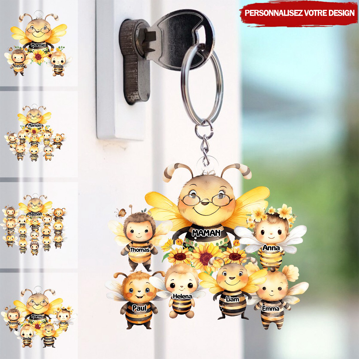Porte-clés personnalisé avec des abeilles – Cadeau pour maman et mamie