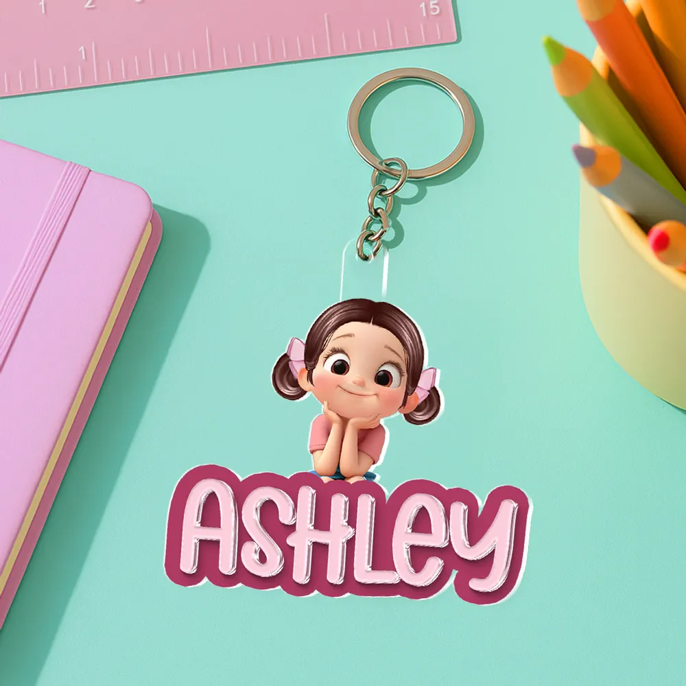 Porte-clés en acrylique personnalisé avec enfant et prénom – Cadeau pour enfants et maman