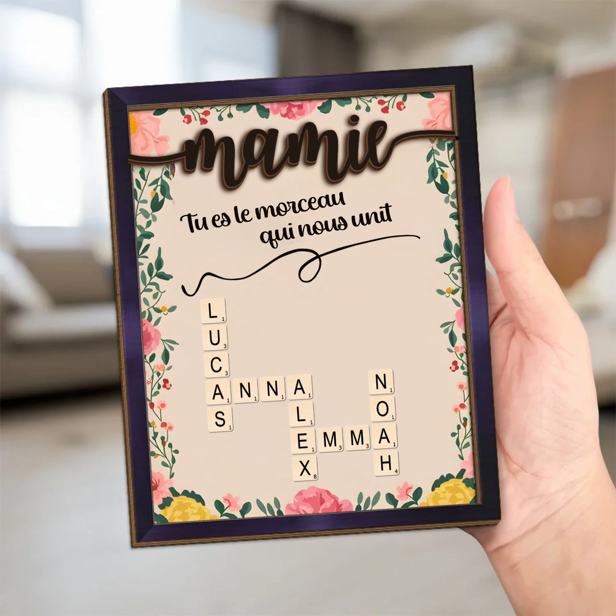 Tu es la pièce – Plaque en bois personnalisée avec mots croisés