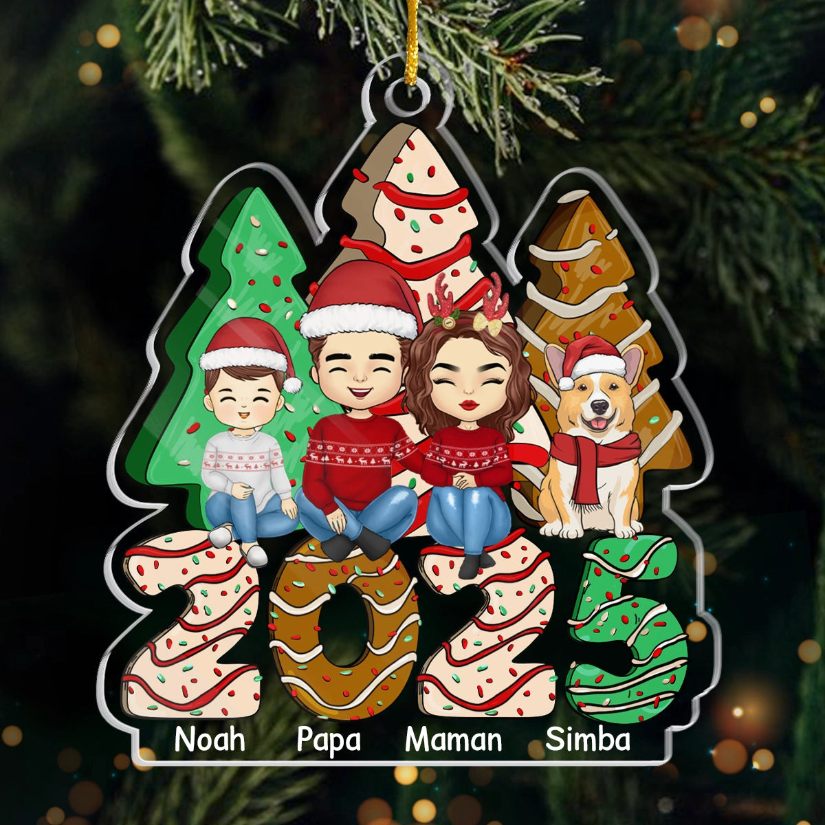 2025 Famille - Orement de Noël personnalisée en acrylique avec parents, enfants et animaux domestiques