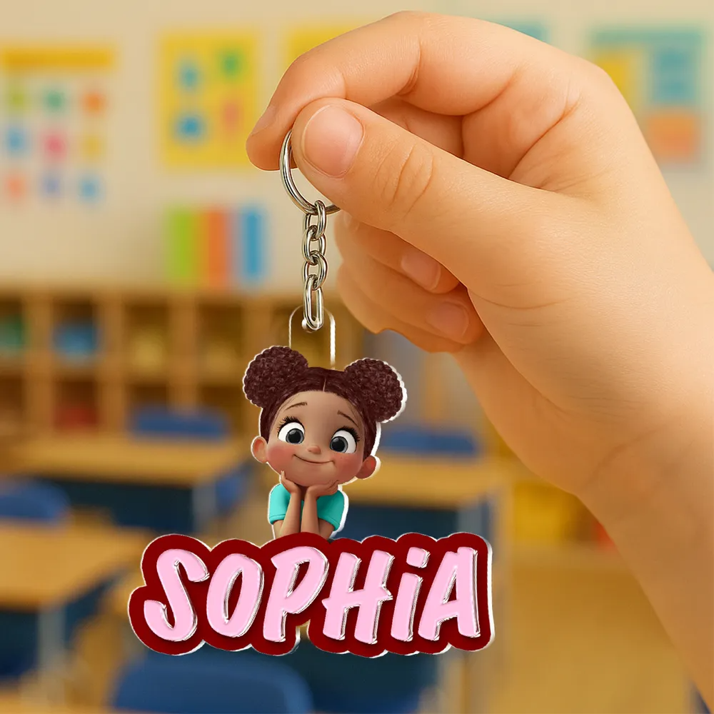Porte-clés en acrylique personnalisé avec enfant et prénom – Cadeau pour enfants et maman