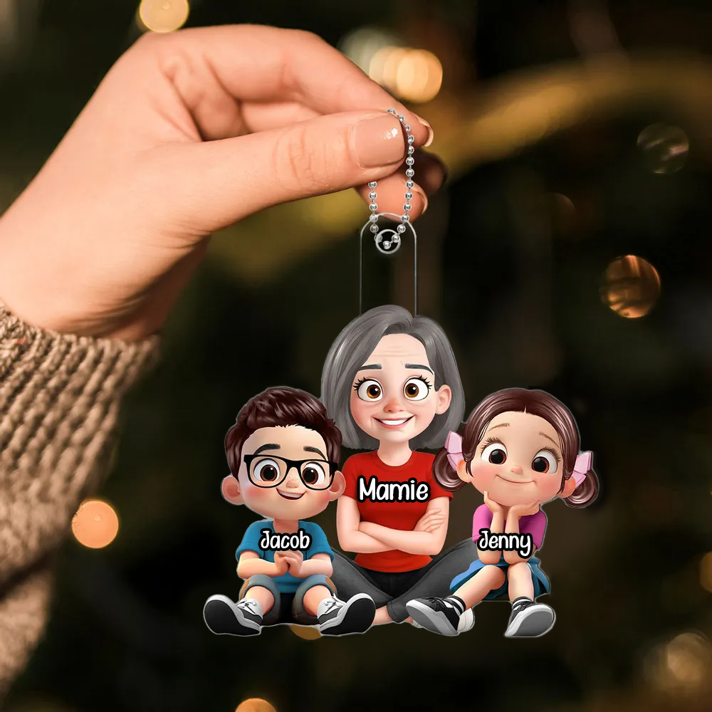 Ornement de Noël en acrylique personnalisé « Mamie & Petits-Enfants »