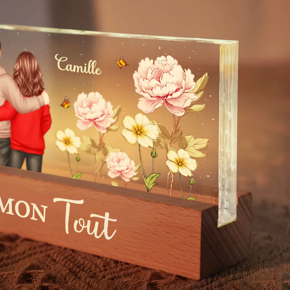 Homme & Femme Lampe de nuit LED personnalisée avec fleurs de naissance Cadeau pour couples