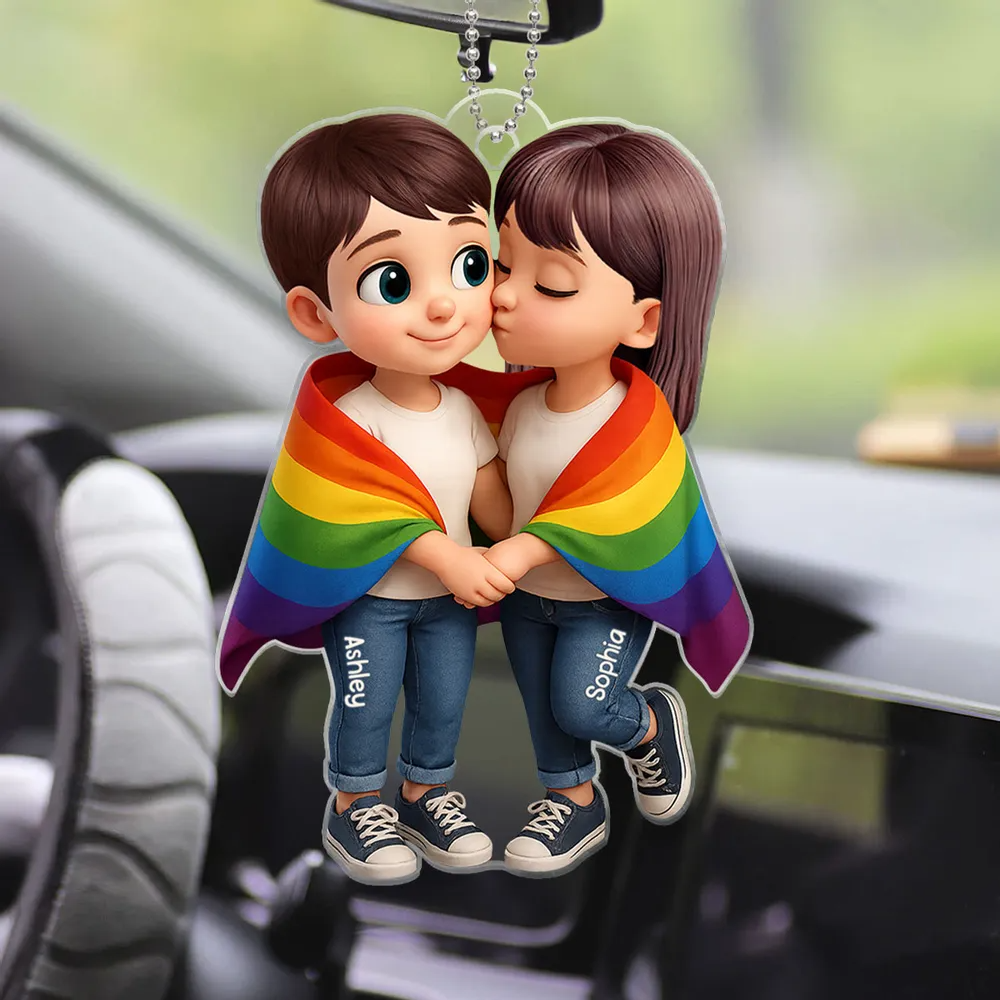 Couple avec couverture arc-en-ciel – Porte-clés auto en acrylique personnalisé, cadeau pour couples LGBT
