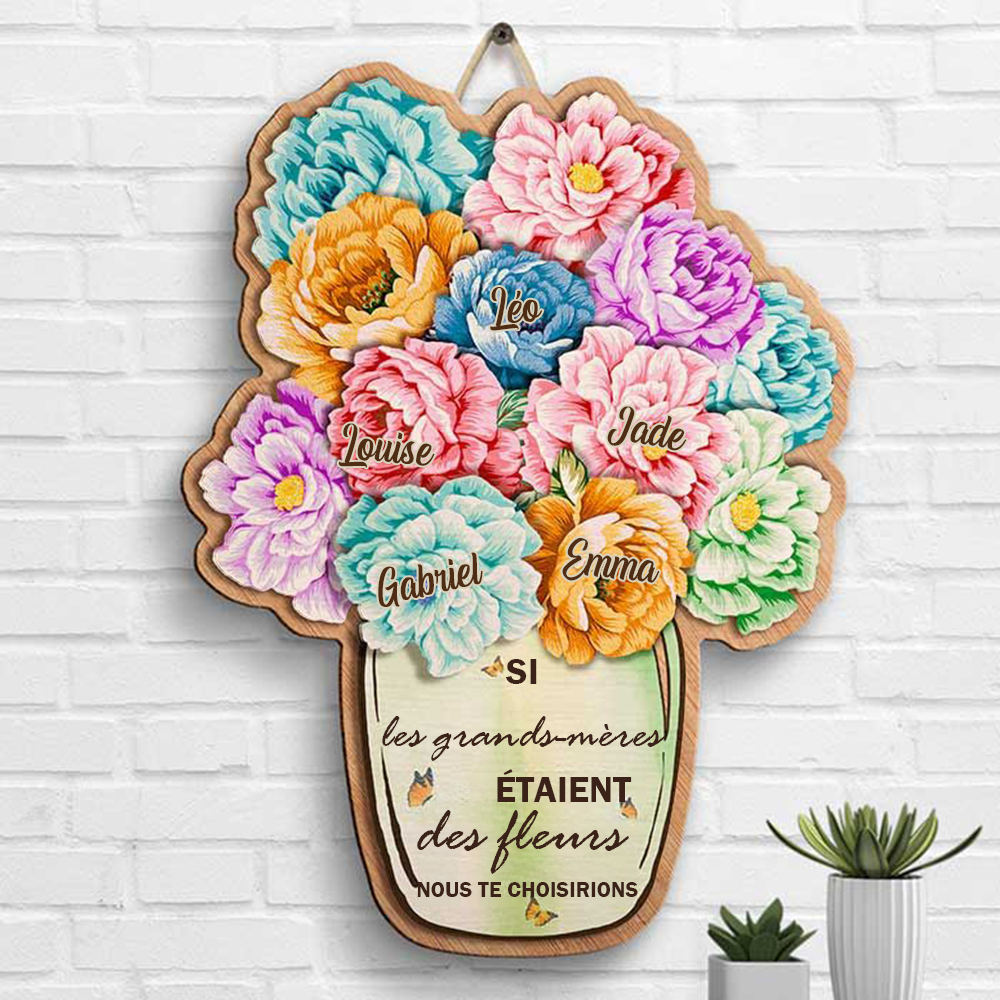 Pancarte en bois personnalisable avec vase Cadeau pour grand-mère