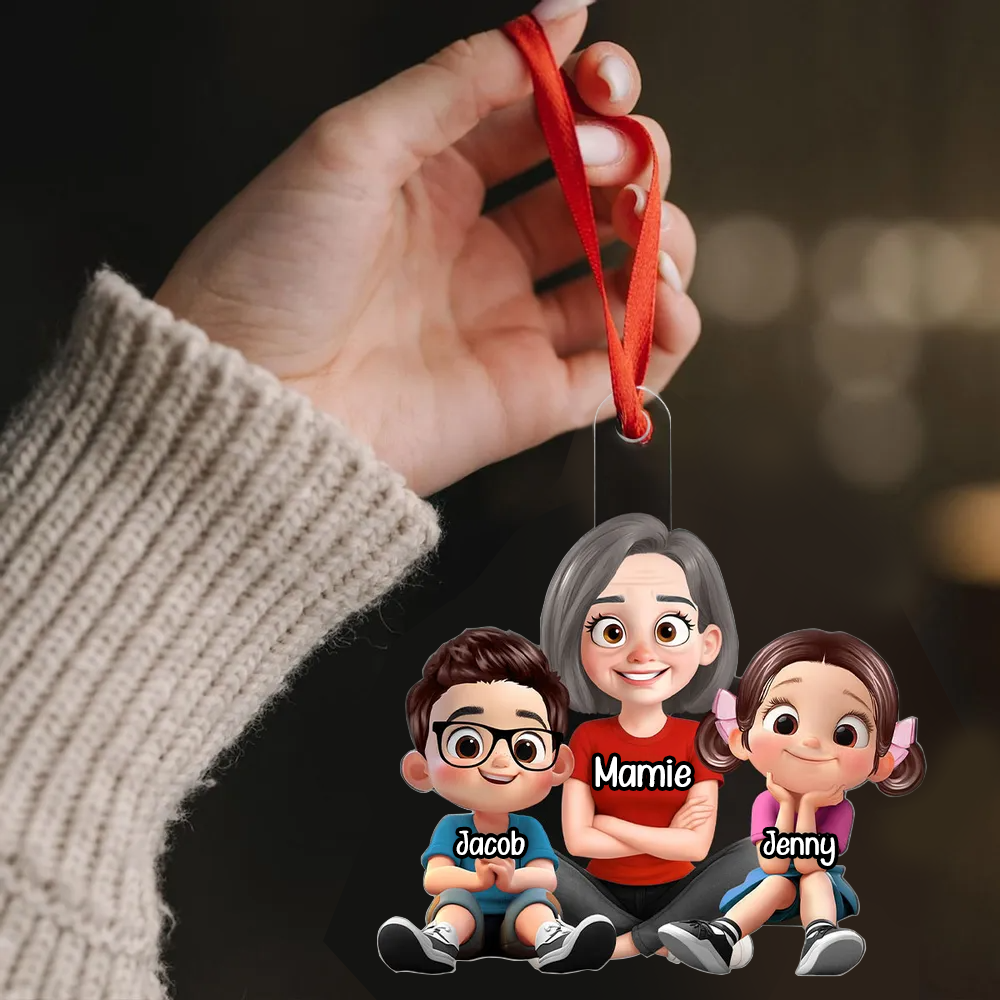 Ornement de Noël en acrylique personnalisé « Mamie & Petits-Enfants »