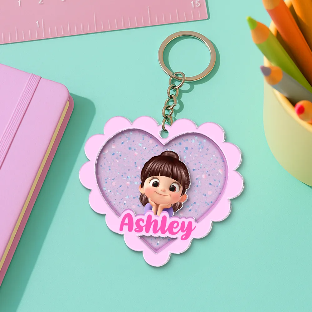 Porte-clés en acrylique avec cœur et nom – Cadeau pour enfants