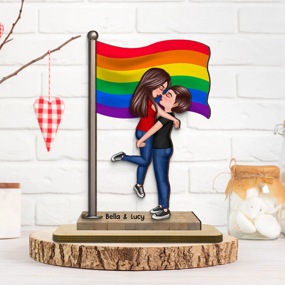 Panneau en bois personnalisé à 2 couches avec drapeau – Cadeau pour couple