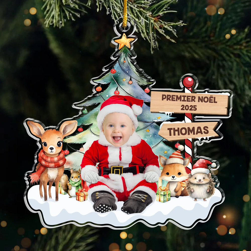 Premier Noël pour bébé Orement photo en acrylique pour Noël avec texte et nom