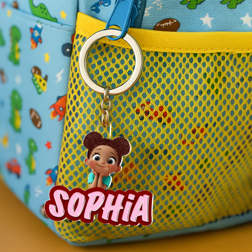 Porte-clés en acrylique personnalisé avec enfant et prénom – Cadeau pour enfants et maman