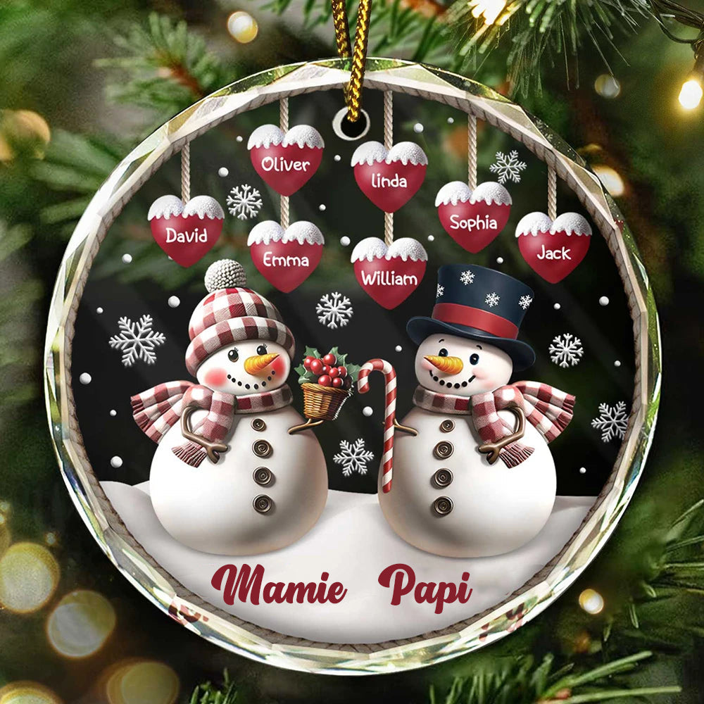 Bonhomme de neige avec noms Décoration de Noël Décoration en verre pour parents ou grands-parents