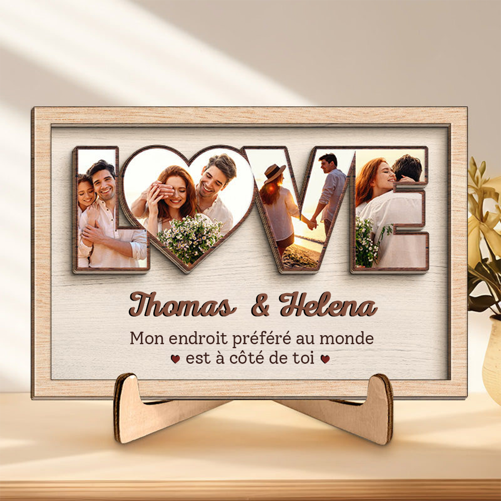 LOVE – Plaque en bois personnalisée avec photos pour couple amoureux