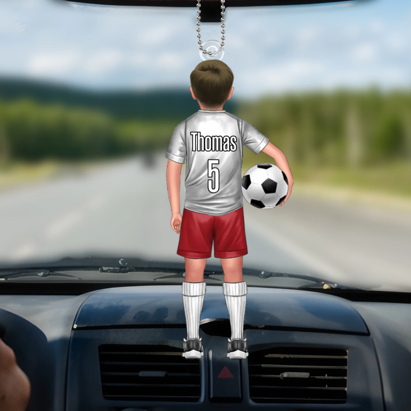Enfant footballeur – Pendentif de voiture personnalisé pour fils et fille