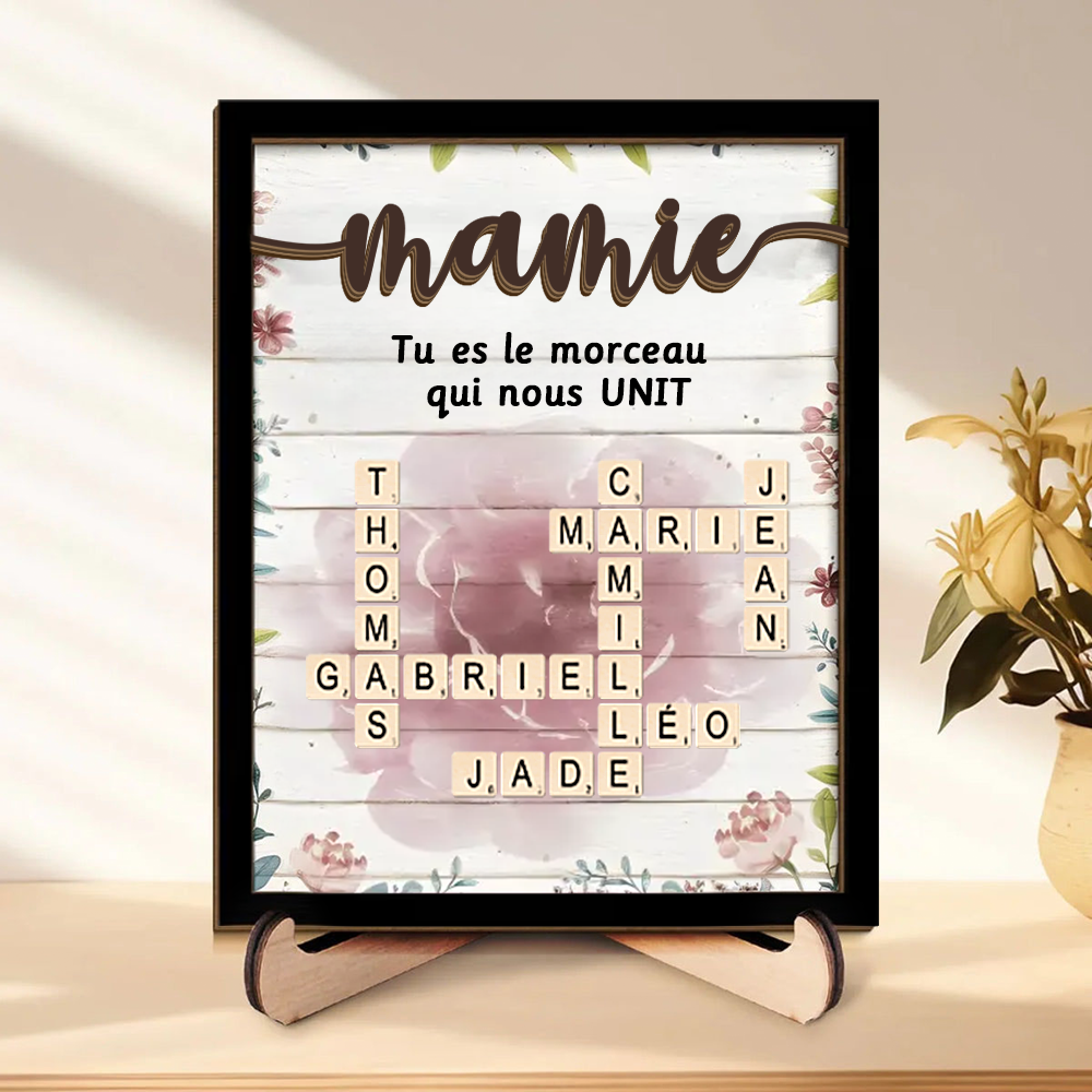 Plaque en bois personnalisée avec mots croisés