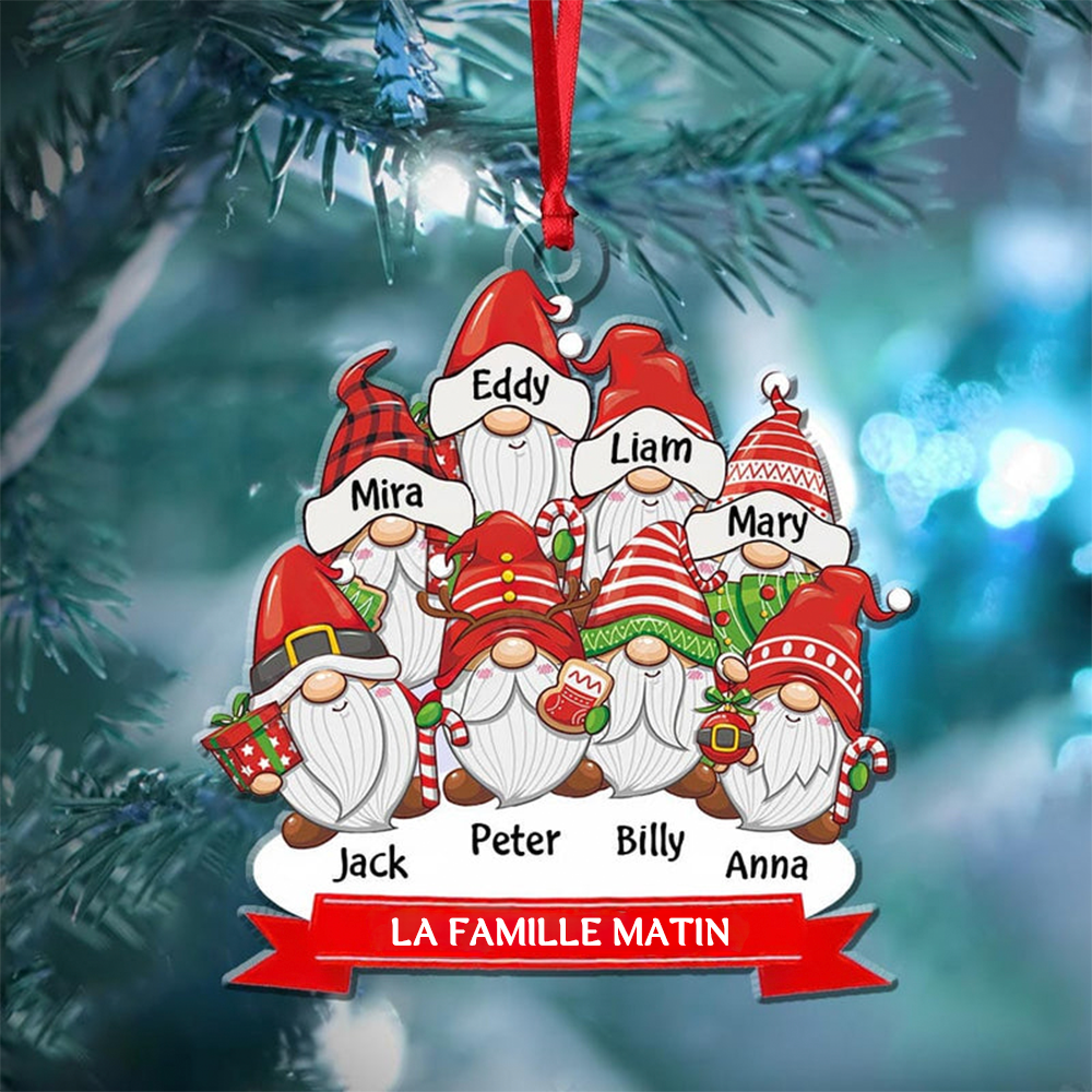 Ornement de Noël personnalisé - Famille Gnome avec noms
