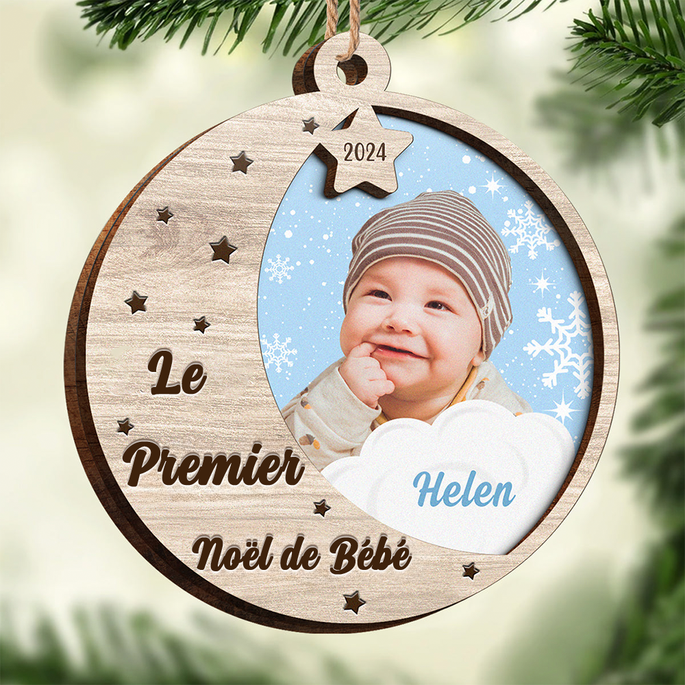 Ornement de Noël en bois - Pendentif bébé avec photo