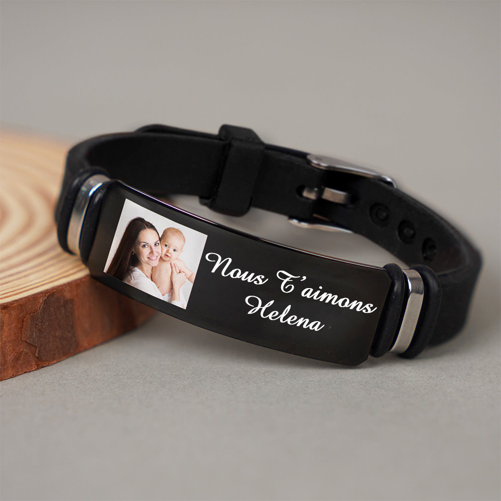 Bracelet en silicone avec photo et texte – Nous t'aimons