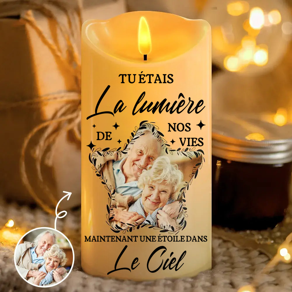 Bougie LED en forme d’étoile avec photo – Bougie commémorative