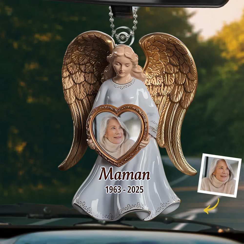 Porte-clés acrylique personnalisé avec ailes d'ange et photo