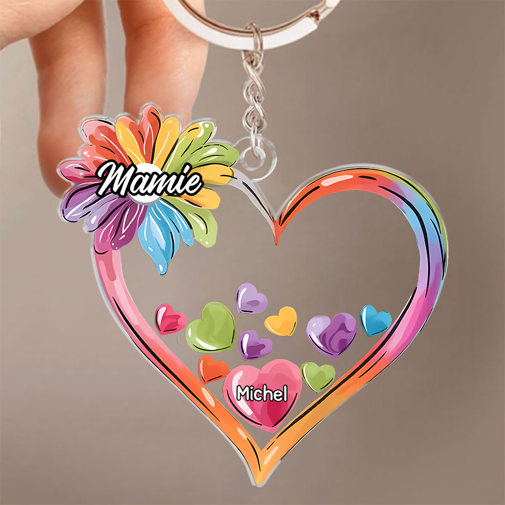 Cœurs colorés – Porte-clés personnalisé en acrylique pour Mamie et Maman