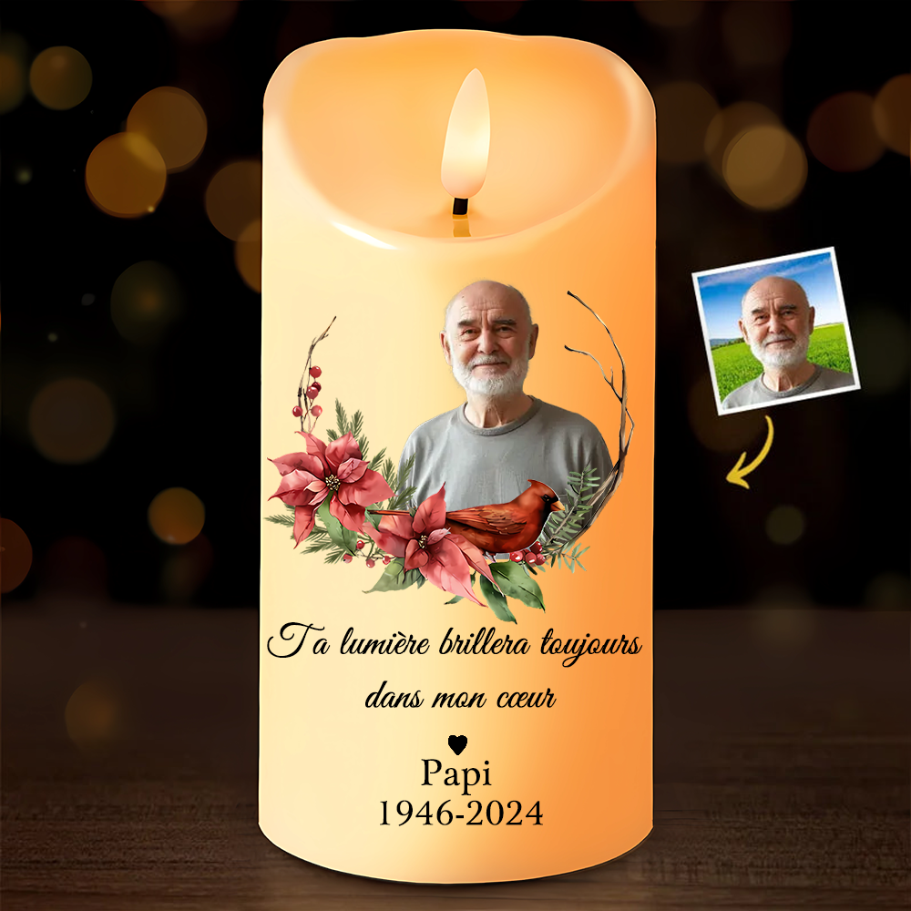 Lampe Bougie Électronique Sans Flamme Personnalisée Avec Photo Et Texte - Cadeau Unique Anniversaire, Mariage Ou Noël (Blanc)