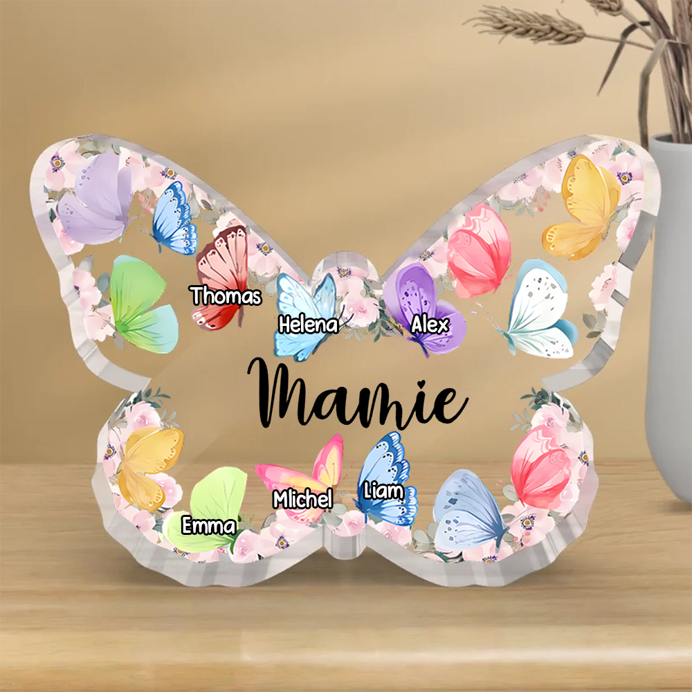 Plaque en acrylique personnalisée avec des papillons – Cadeau pour Mamie